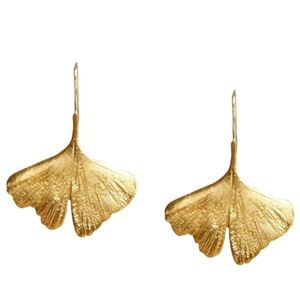 Gold Gingko Biloba Leaf Earrings 3D Leaves Nature Modern Boho Botanical Floral